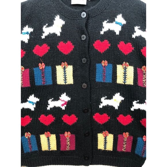 Vintage Scottie Dog Cardigan Sweater 100% Wool Preview Basics Y2K Women's L - Picture 3 of 7